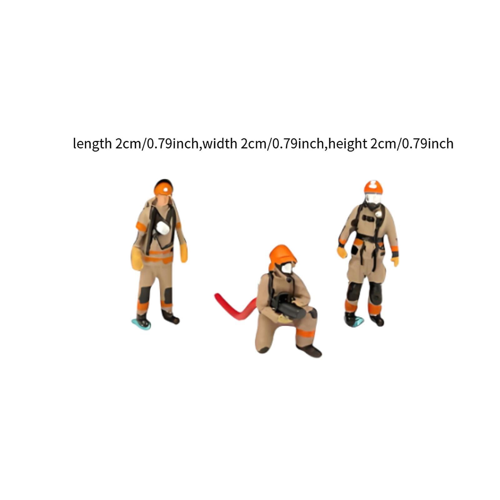 3 Pieces Mini Firefighter Figure Hand Painted Realistic ABS Material for Diorama Displays Scene Photography Model