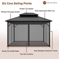 thumbnail image 6 of Mondawe 10x12 ft Hardtop Gazebos Outdoor Patio Gazebo with Netting,Hardtop Pergola 2-Tier Aluminum Canopy, Black, 6 of 9