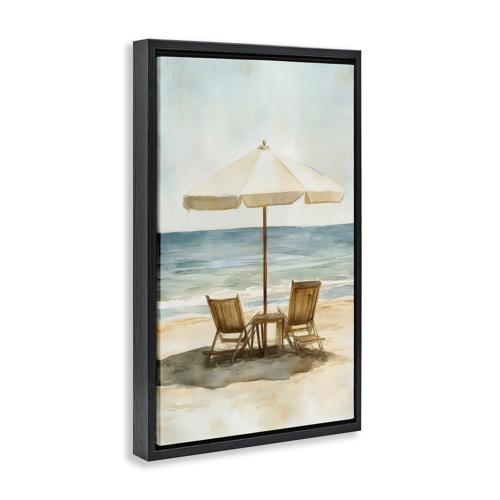 Stupell Industries Watercolor Paradise Seaside Retreat Black Framed Floater Canvas Wall Art, design by Petal Prints Design