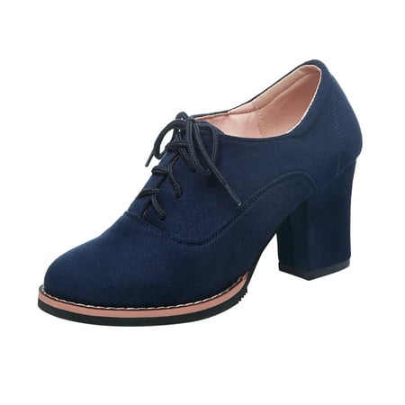 

Yoslce Boots for Women High Heel Shoes Winter Warm Fashion Lace-up Pointed Toe Casual Solid Color Ankle Boots Blue 39
