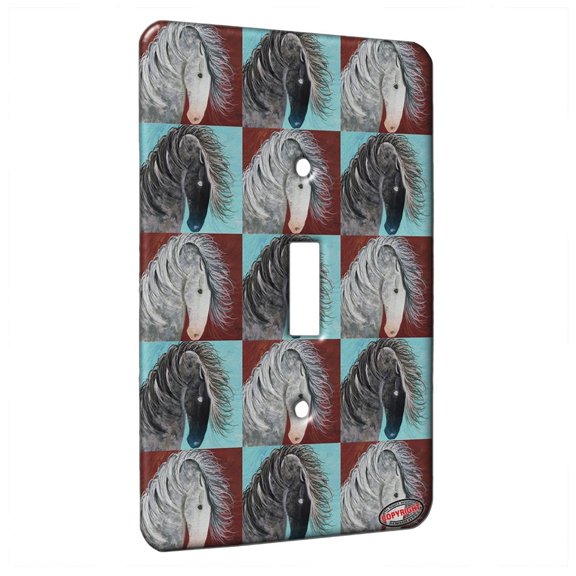 KuzmarK™ Single Gang Toggle Switch Wall Plate - Dappled Gray Andalusian Stallion Horse Pattern Art by Denise Every