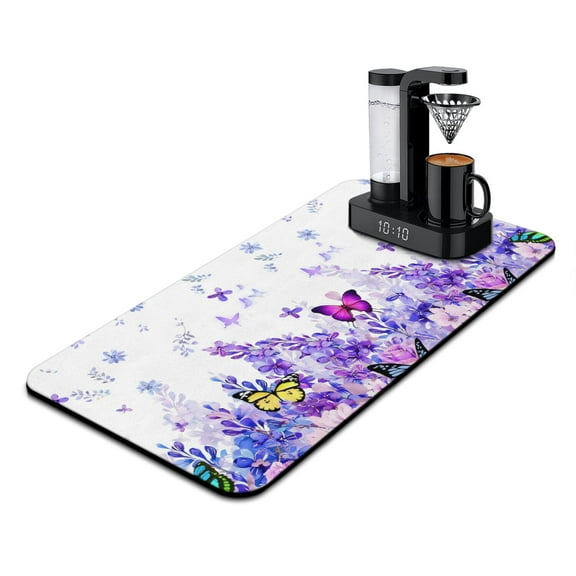 Summer Butterfly Coffee Maker Mat Colorful Floral & Butterfly Pattern Absorbent & Non-Slip Mat