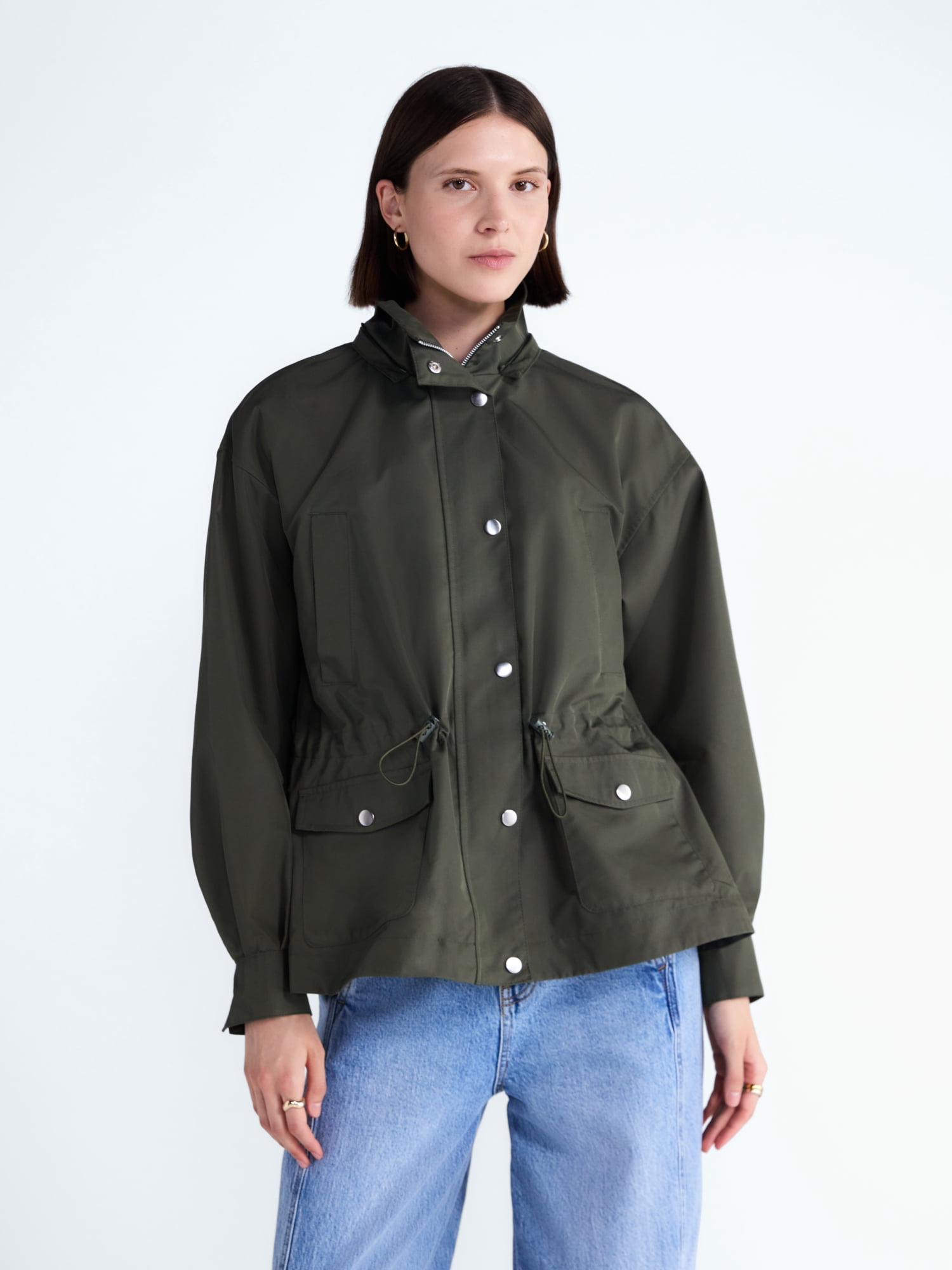 Free Assembly Women's and Women's Plus Cinched Utility Jacket with Hood, Sizes XS-4X