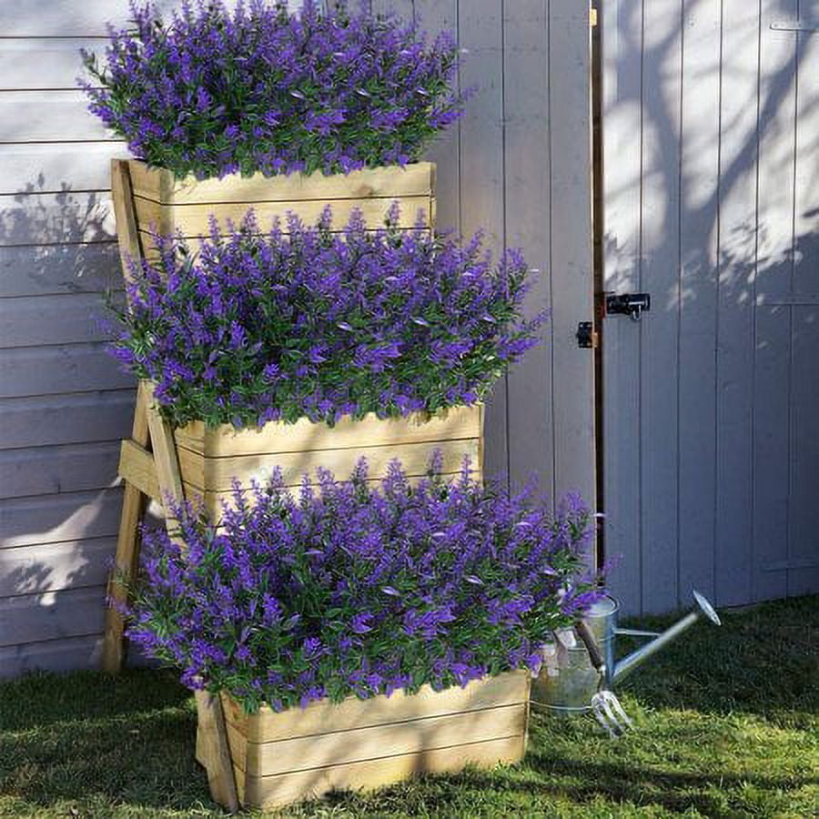 ZOELNIC 24 Bundles Outdoor Artificial Lavender Fake Flowers UV Resistant Shrubs, Faux Plastic Greenery for Indoor Outside Hanging Plants Garden Porch Window Box Home Wedding Farmhouse Decor (Rosered)