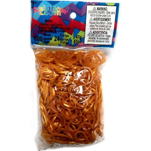 600 Count Rainbow Loom Gold Rubber Bands with 24 C-Clips 