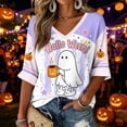 thumbnail image 2 of Women Halloween Shirt 2026 Oversized Cute Funny Plus Size 3/4 Sleeve Tops Skeleton Skull Printed Ghost Graphic T-Shirts Purple,XL, 2 of 5