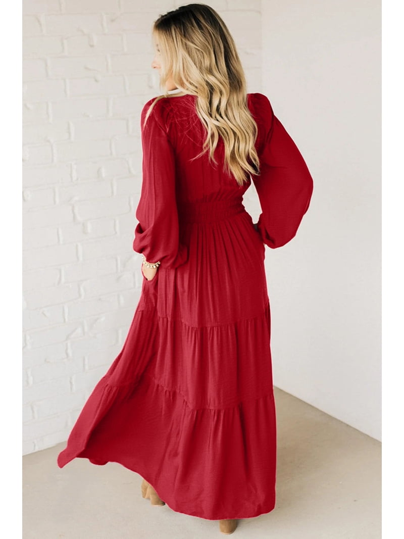 long sleeve race dresses ZhiHiMeRi Women's Racing Red Embroidered Cinched Waist Long Sleeve Maxi Dress for Daily Wear, S, Size: Small