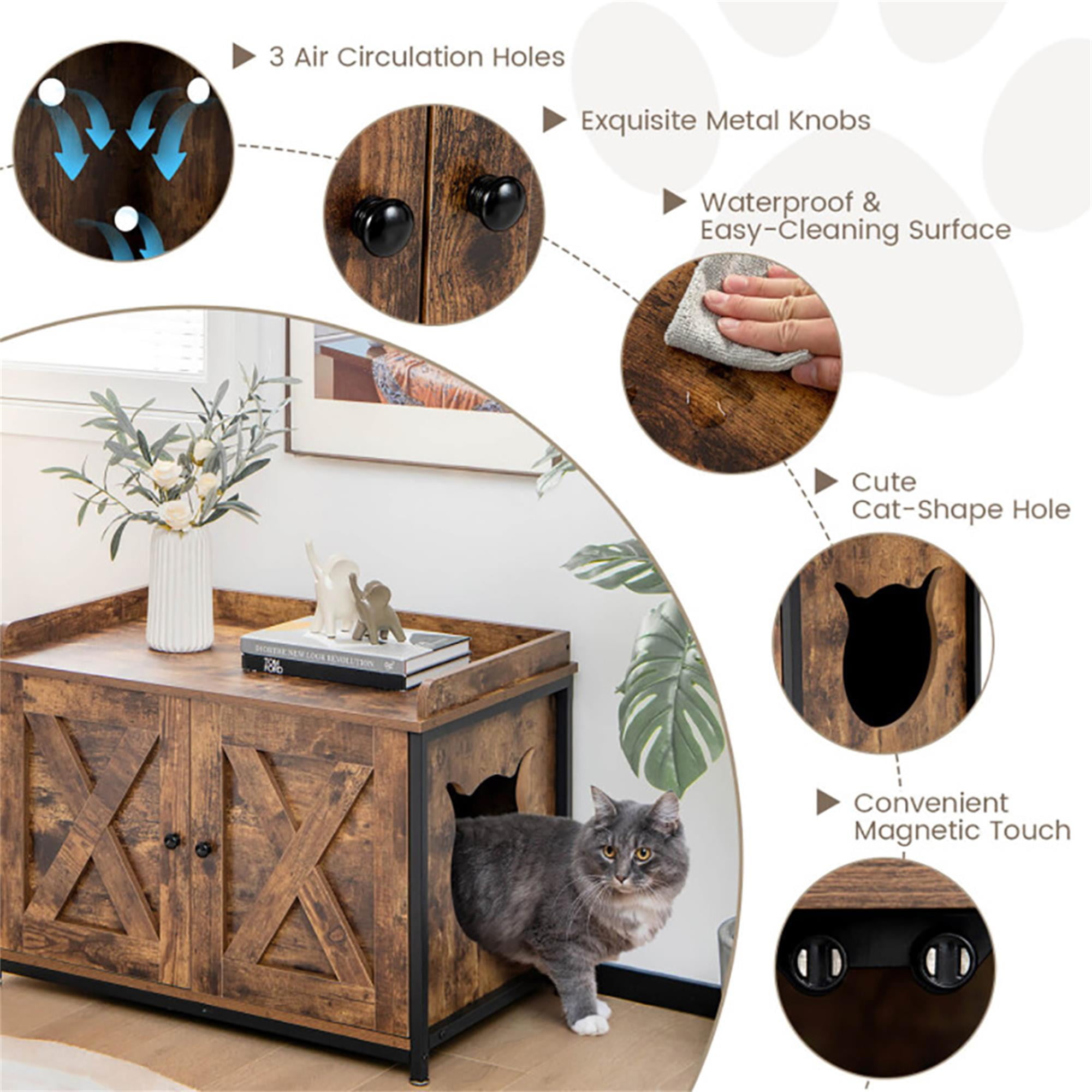 resenkos 31" Cat Litter Box Enclosure, Hidden Litter Box Furniture, Wood Cat House Washroom Cabinet Fit for Most of Cat and Litter Box, Brown