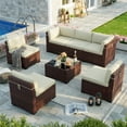 thumbnail image 2 of POTEBAN Patio Furniture Set, 7-Piece Outdoor Sectional All-Weather Wicker Patio Conversation Set for Backyard (Beige Cushions with Brown Rattan), 2 of 7