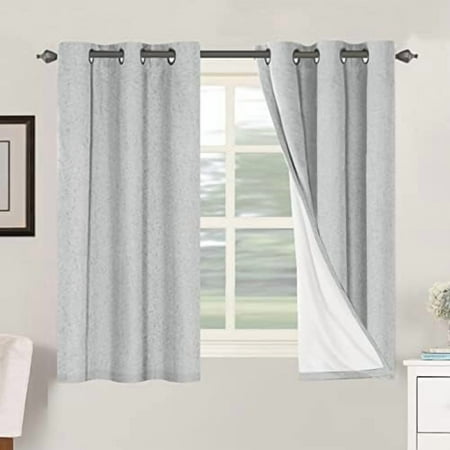 100% Blackout Curtains for Bedroom Thermal Insulated Linen Textured Curtains Heat and Full Light Blocking Drapes Living Room Curtains 2 Panel Sets 42x54 Inch Glacier Gray