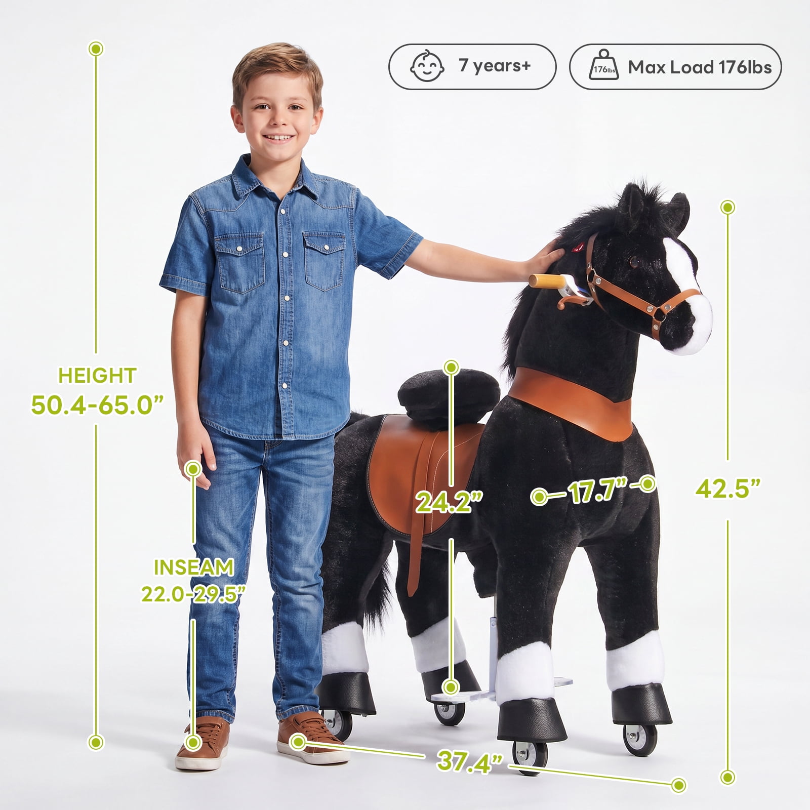 PonyCycle Kids Ride On Stable Power Pony Toy Black for Boys and