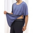 thumbnail image 2 of YLSDY Men's Solid Chest Pocket Post Surgery Top Snap Front Short Sleeve Adaptive Round Neck Shirt Blue M, 2 of 8