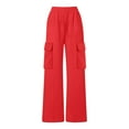 thumbnail image 4 of Eltusu Cargo Pants for Girls, Loose Fit Straight Leg Solid Color Elastic Waist Pants with Pockets Red Size 9-10 T, 4 of 5