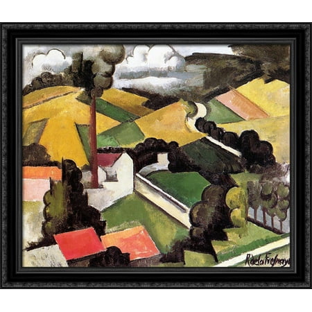 Wood Chimney - The Factory Chimney, Meulan Landscape 34x28 Large Black Ornate Wood Framed Canvas Art by Roger de La Fresnaye