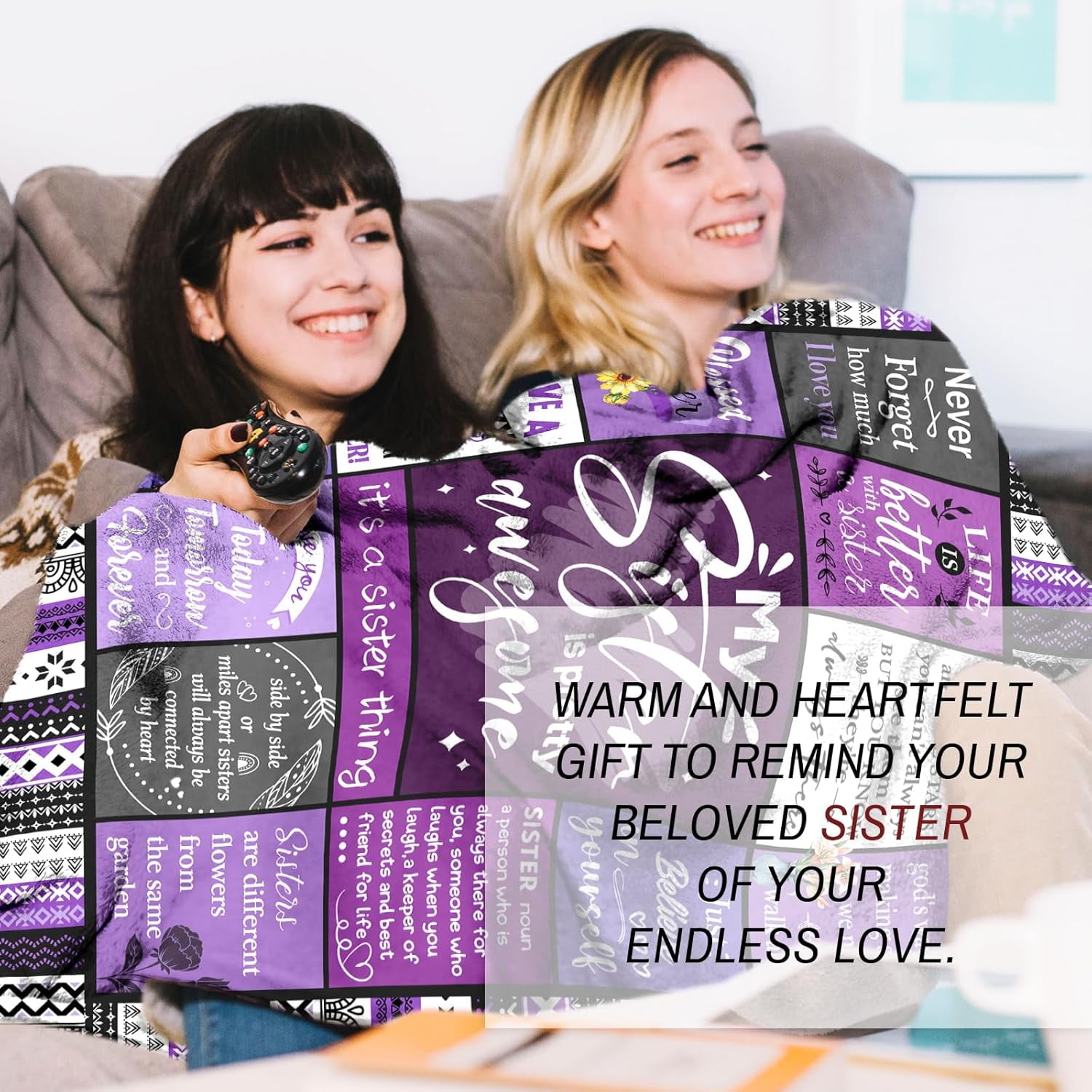 Sister Gifts Blanket Happy Birthday Gifts for Sister Unique Gift for My Dear Sis on Mothers Day Christmas Soft Throw Blanket 60" x 50 (Purple)