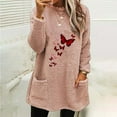 thumbnail image 2 of Lovskoo Fuzzy Fleece Pullover Tops for Women Winter Warm Round Neck Printed Long Sleeve with Pocket Solid Color Warm Top Pink, 2 of 5