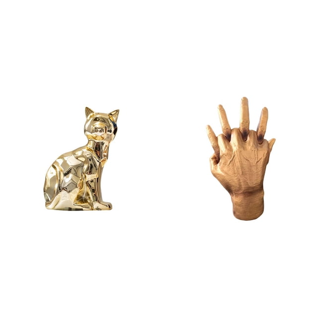 Estatua de gato, figura decorativa, escultura animal, arte artesanal, adorno para chimenea, manos entrelazadas, escultura de manos, decoración para el