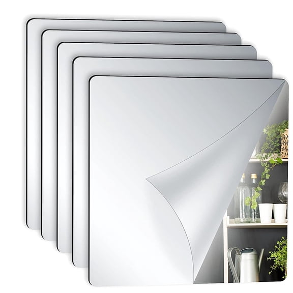 SFASYELY 5 Pcs Acrylic Mirror Wall Stickers, 11.8x11.8 Inch Square Flexible Mirror Tiles, Self Adhesive Mirror Sheets for Home Bedroom Decor