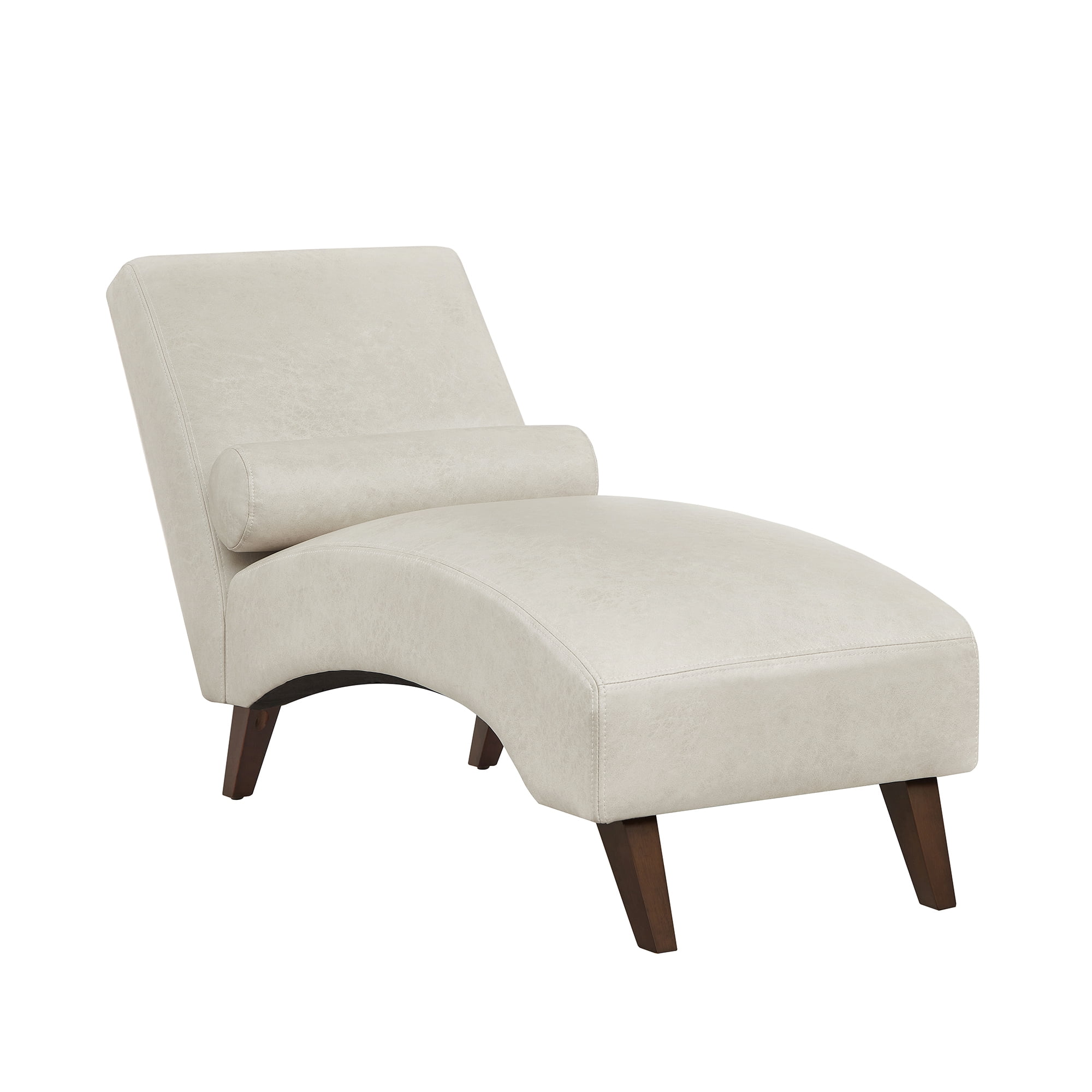 Leumius Chaise Lounge Chair with Bolster Pillow, Upholstered in Premium Tech Fabric, Mid-Century Modern Curved Lounger for Living Room, Bedroom and Reading Nook Beige