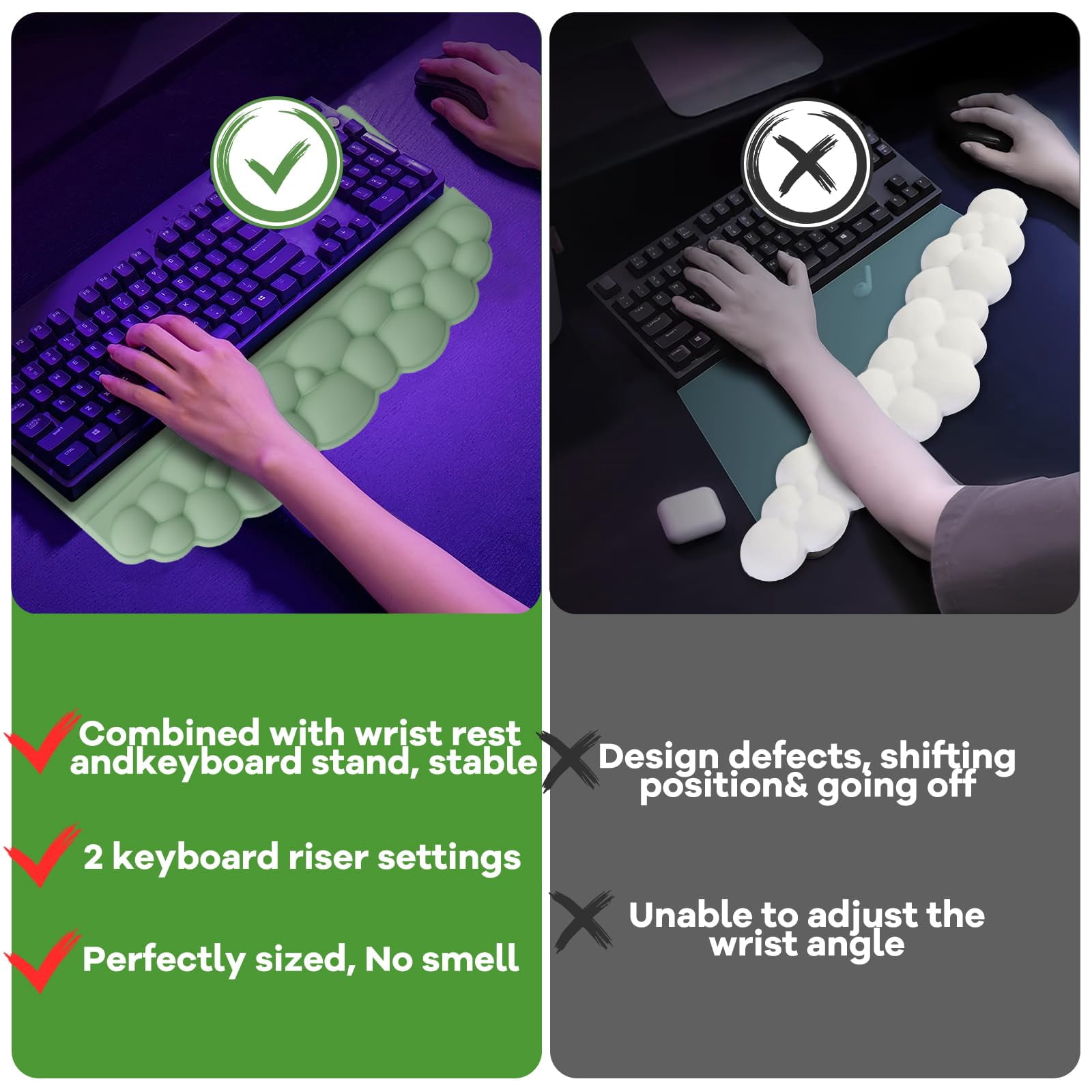 Wrist Rest With Stand  Computer Support Pad Cloud Riser Holder Memory Foam Desk Cushion Palm Hand Typing For Office Home School-green