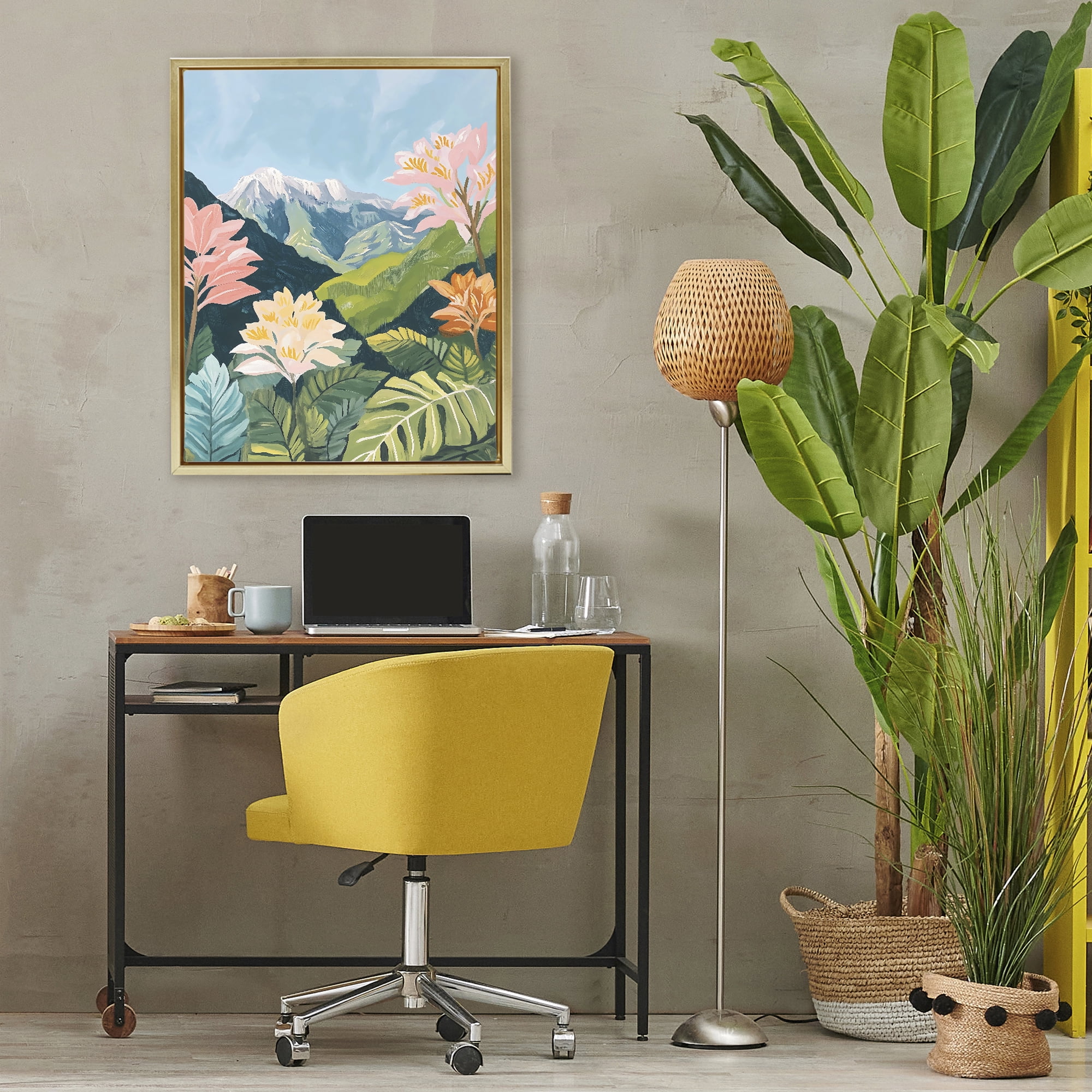 Stupell Industries Tropical Mountain Landscape Gold Framed Floater Canvas Wall Art, design by The Prints Vibe
