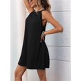 thumbnail image 4 of Summer New Solid Color Round Neck Halter Neck Loose Sleeveless Dress Black XL, 4 of 7