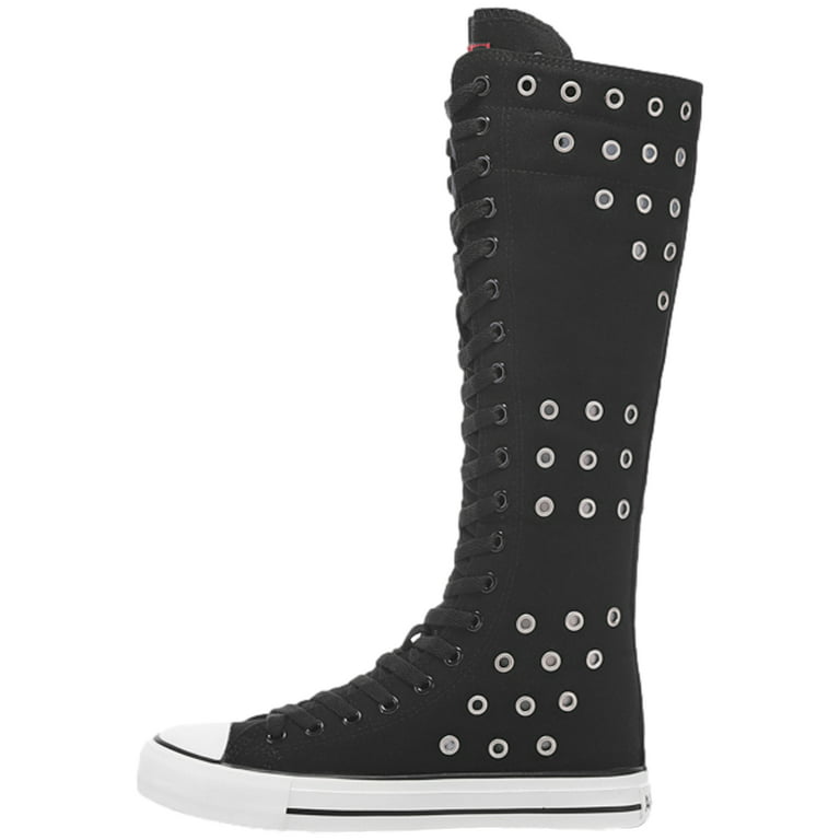 Thigh High Canvas Lace up Sneaker Boots Black and White