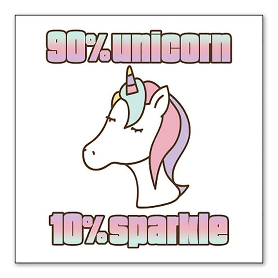DistinctInk Custom Bumper Sticker - 3" x 3" Decorative Decal - White Background - 90% Unicorn 10% Sparkle