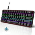 thumbnail image 1 of UHM 60% Teclado Mecánico para Juegos con Cable, Mini Teclado Retroiluminado RGB con Interruptor Azul/teclas Multimedia, Teclado Pequeño Ultracompacto Impermeable de 61 Teclas para Jugadores de PC/Mac, Mecanógrafo, Viajes, Negro, 1 of 9