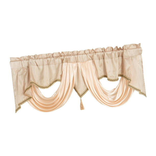 Cenefa de cortina con bolsillo para varilla, tratamiento de ventanas, cortina corta transpirable, festoneada champán