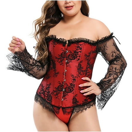 Corset Lingerie for Women Tummy Control Shapewear for Women Dress Fishbone Corset Gathering Belly Supporting Chest Sleeves Lace Hollow Body Sculpting Court Corset Shapewear for Women Clearance