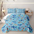 thumbnail image 2 of Manfei Cartoon Shark Quilt Full, Ocean Coral Crab Full Bedspread Sets, Blue, 3pcs, 1 Coverlet and 2 Pillowcases, 2 of 7