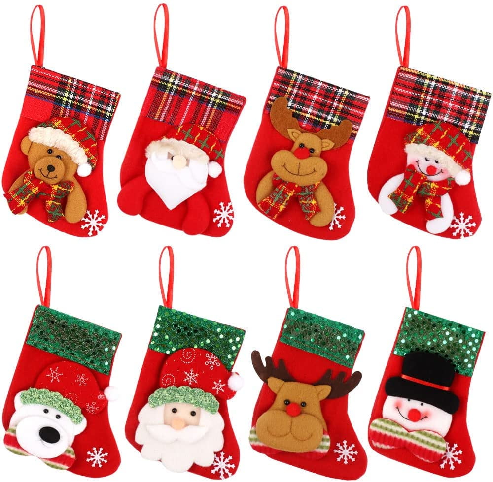 8 PCS Christmas Stocking Set Little Christmas Hanging Stocking Gift Bag