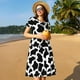 thumbnail image 4 of Balery Cow Print Black White Vestidos sueltos de manga corta para mujer, vestidos de verano 2025, vestidos casuales de corte A con vuelo., 4 of 6
