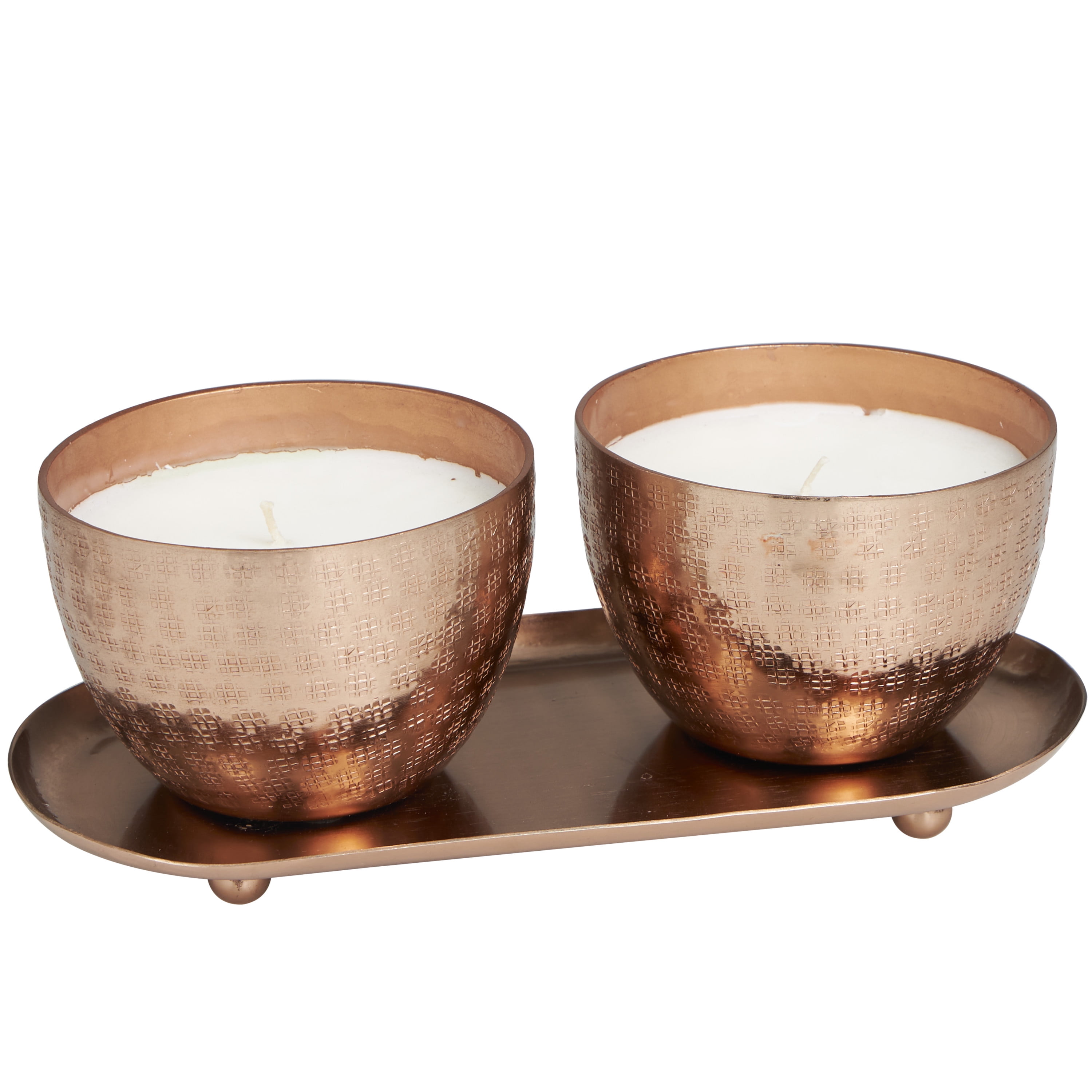 CosmoLiving by Cosmopolitan 2 Holder Copper Metal Sauvignon Blanc Scented Grid Patterned 10 oz 1 Wick Candle with White Wax, (Set of 2)