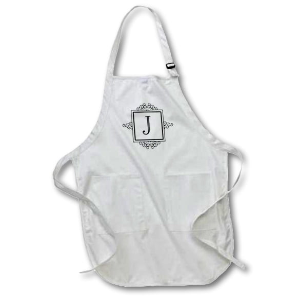 3dRose apr_154333_2 Initial Letter J Personal Monogram Fancy Black White Typography Elegant 22 by 24-Inch Medium Length Apron with Pouch Pockets 