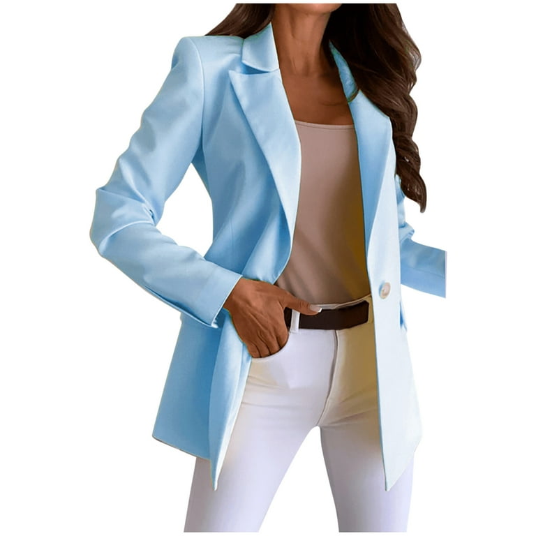 Outfmvch blazer jackets for women Casual Single Button Lapel Slim Suit  Temperat Blazers For Office Ladies womens tops Blue 