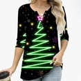 thumbnail image 4 of Womens Christmas 3/4 Sleeve Tops with Buttons V Neck Graphic Tshirts Printed Holiday Outfits Cute Tee Shirts (2XL, Green), 4 of 7