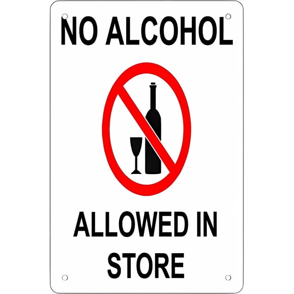 Warning Sign Funny Retro No Alcohol Allowed In Store Metal Sign - 8"x12", Square Wall Decor for Indoor/Outdoor, Gift/Store Zones