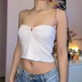 thumbnail image 4 of Gibobby Camiseta sin mangas con tirantes de flores 3D con pliegue en el pecho umbilical abierto corto sexy de ocio de verano para mujer(Blanco,M), 4 of 5