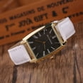 thumbnail image 2 of Reloj de pulsera con correa de cuero PU de cuarzo con esfera cuadrada de negocios de moda (correa blanca y esfera negra), 2 of 4