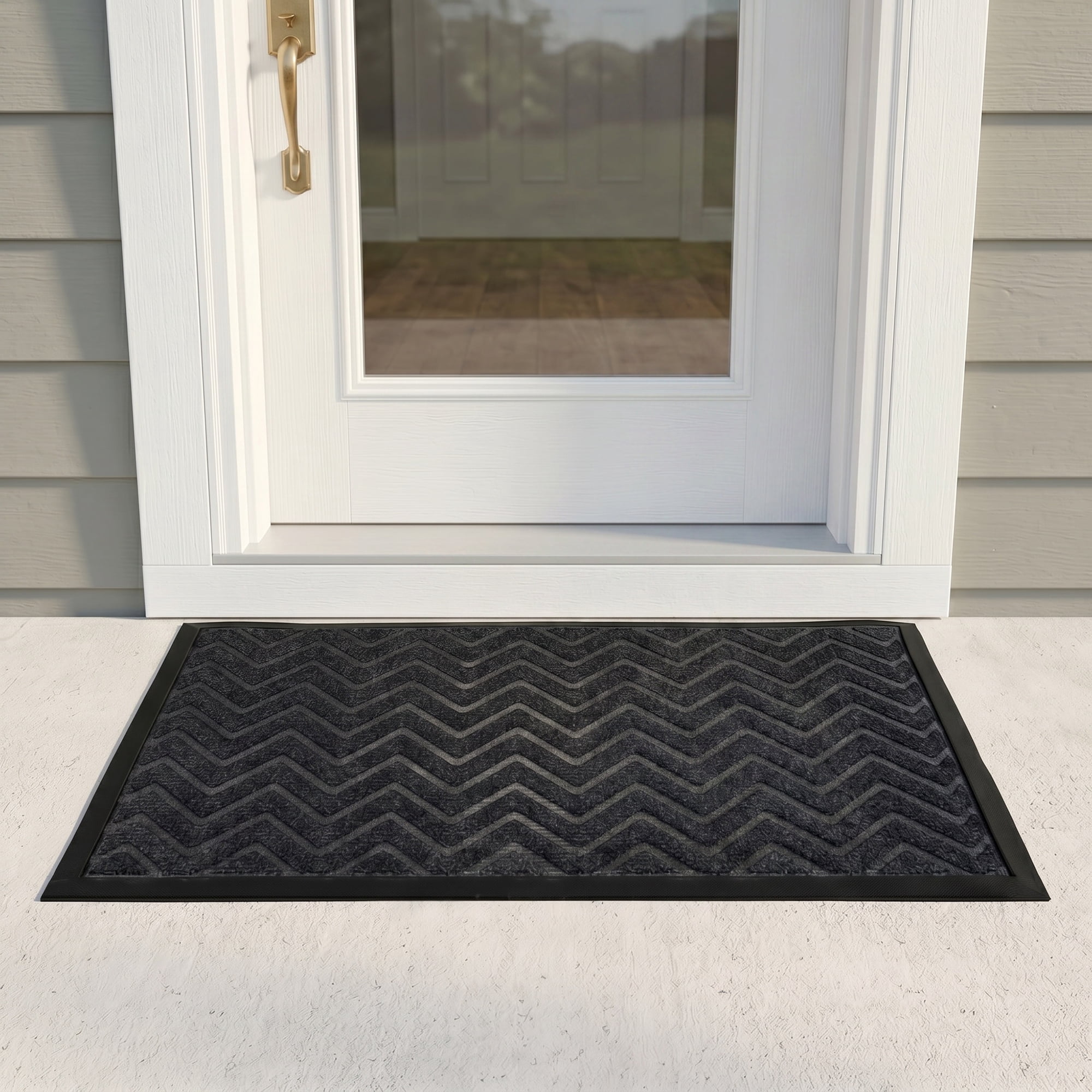 Unique Bargains Waterproof Non-Slip Geometric Scraper Mat Dark Grey 30" x 18"