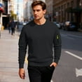thumbnail image 2 of Men's Fleece Round Neck Pullover with Solid Color Hoodie, Casual Loose Fit for Everyday Wear, Sports, and Leisure Activities,Black,L, 2 of 6