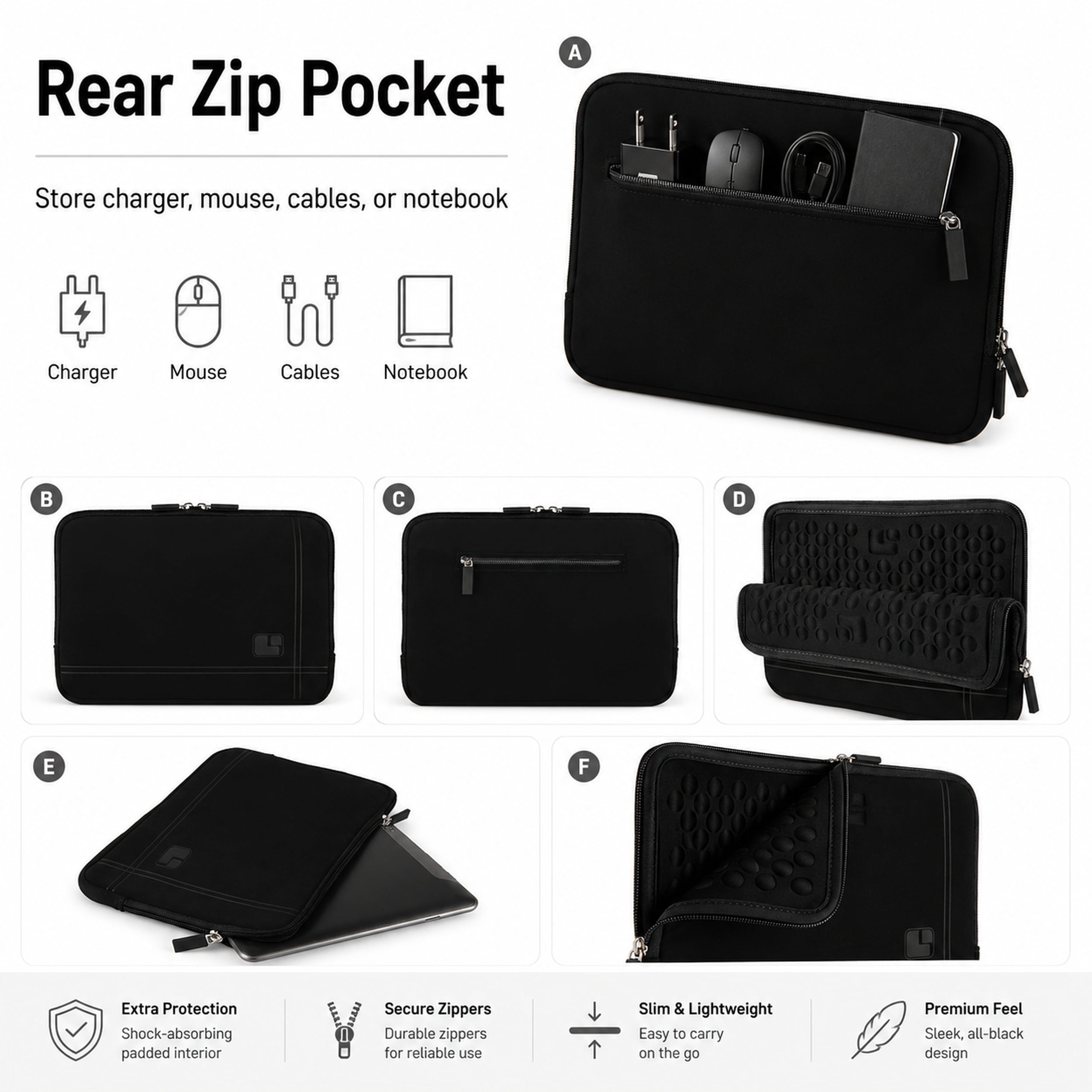 13-Inch Microsuede Laptop Sleeve with Bubble-Padded Interior and Rear Accessory Pocket,