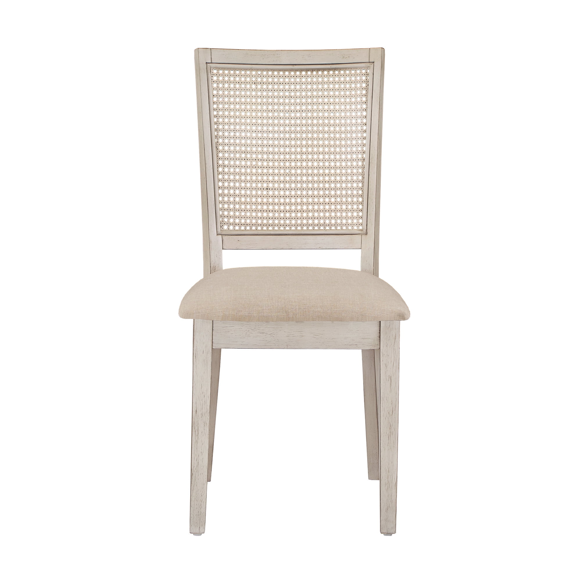 Weston Home Farmhouse Rattan Back Beige Seat Wood Dining Chairs, Set of 2, Antique White