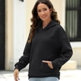 thumbnail image 6 of Women's Black Textured Hoodie Comfortable Long Sleeve Pullover Top Streetwear with Pockets for Sport and Daily Wear, 6 of 8