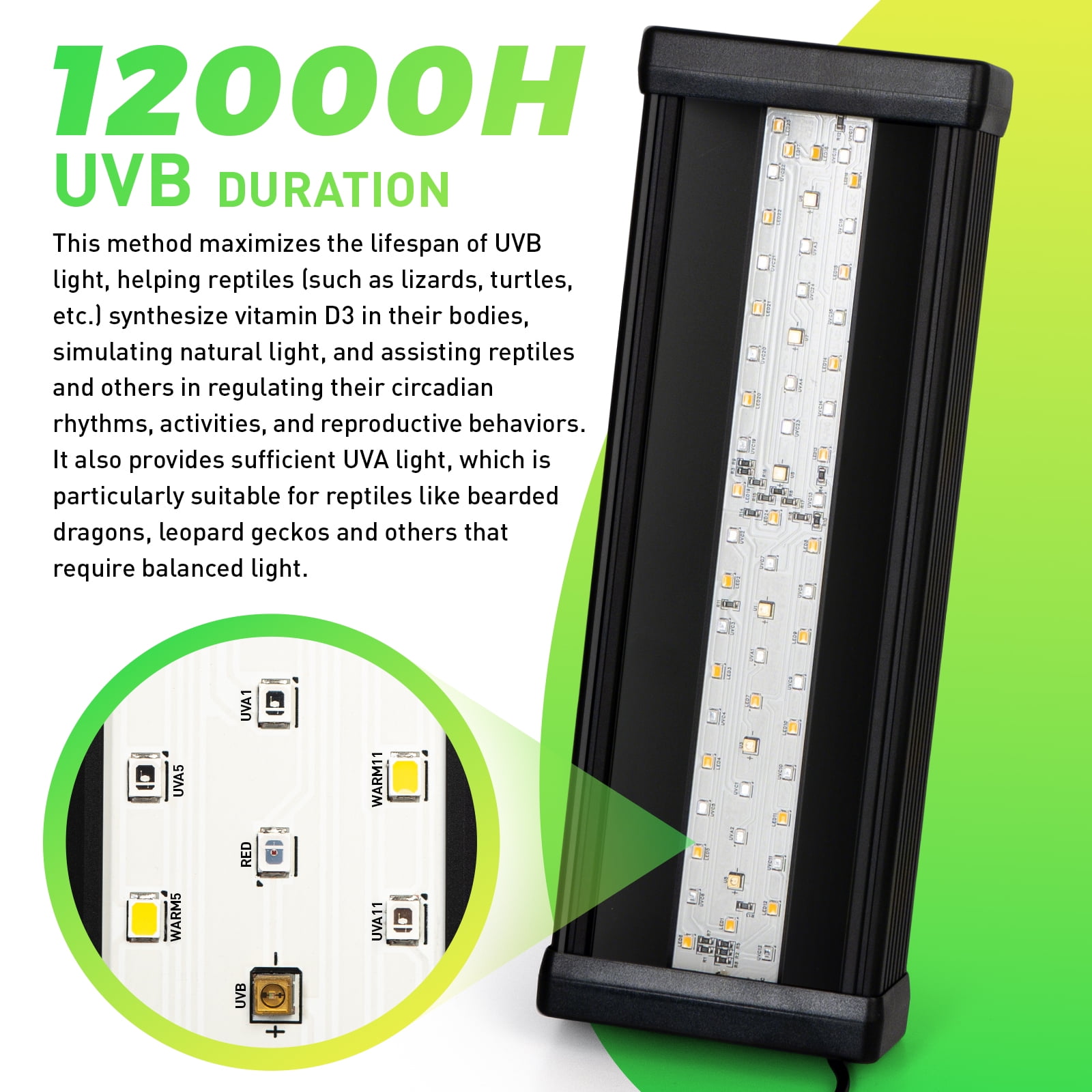 24W Dimmable Reptile UVB Light Bar Provides Essential UVB Radiation For a Variety of Reptile Pets