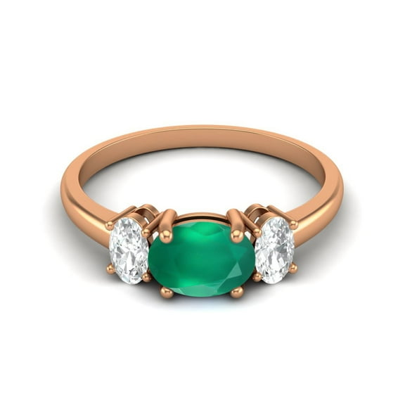 1.50 Cts Green Onyx 925 Sterling Silver Rose Vermeil Three-Stone Past, Present and Future Ring