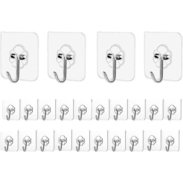 Ganchos adhesivos Ganchos de pared para cocina - 24 paquetes de ganchos adhesivos sin clavos resistentes de 13.2 lb (máx.) con ganchos de acero inoxidable impermeables y a prueba de aceite reutil