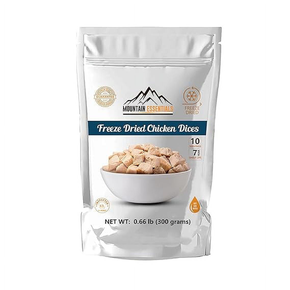(Pack of 12) MOUNTAIN ESSENTIALS Freeze Dried Chicken Dices | Emergency Survival Bulk Food Storage Home Meals Hunting, Survival, Camping, Backpacking Food | 10 serving per Pouch